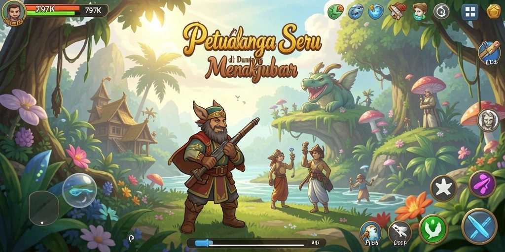 Tangkapan layar 797K menampilkan aksi petualangan seru di berbagai lokasi menakjubkan.