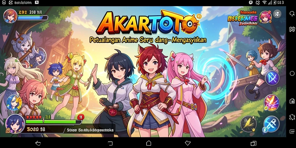 Tangkapan layar gameplay AKARTOTO menampilkan pertempuran karakter Anime yang dinamis.