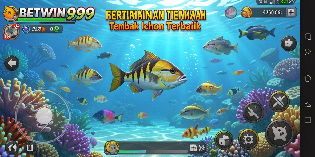 Screenshot gameplay BETWIN999 menampilkan aksi seru berburu ikan.